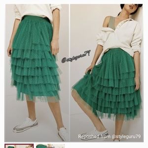 The Chéri Ruffled Tulle Midi Skirt by Anthropologie Green Xs